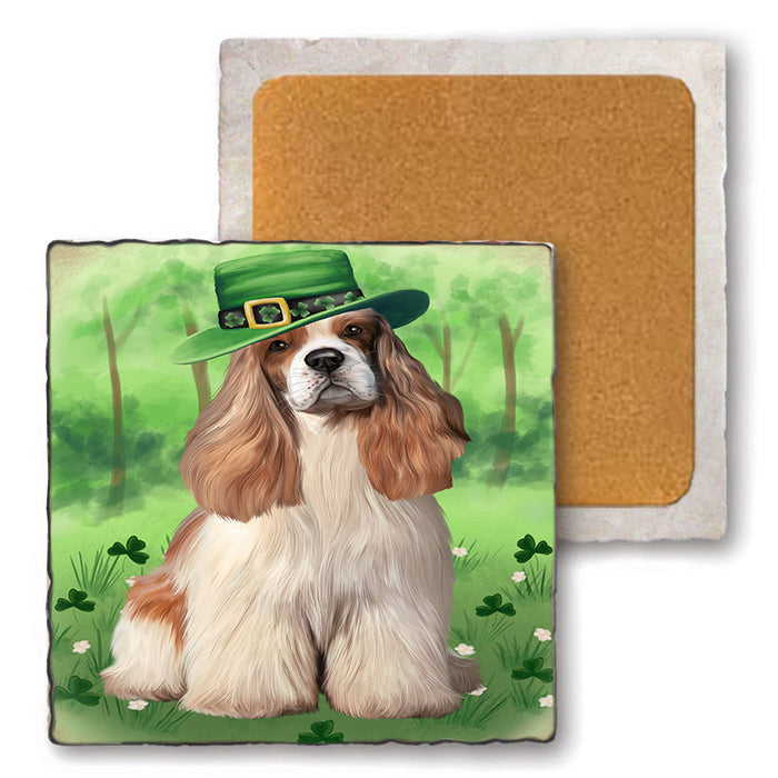 St. Patricks Day Irish Portrait Cocker Spaniel Dog Set of 4 Natural Stone Marble Tile Coasters MCST51997