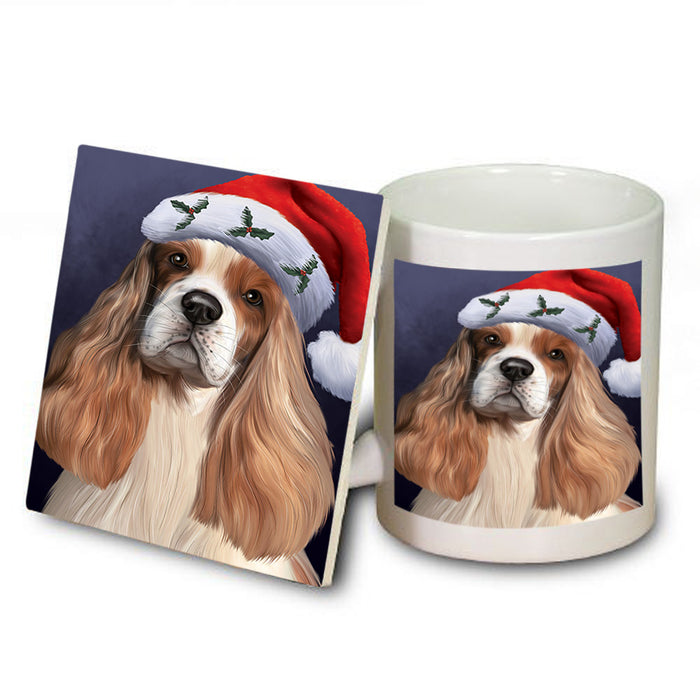 Christmas Holidays Cocker Spaniel Dog Wearing Santa Hat Portrait Head Mug and Coaster Set MUC53487