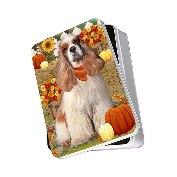 Fall Autumn Greeting Cocker Spaniel Dog with Pumpkins Photo Storage Tin PITN52321