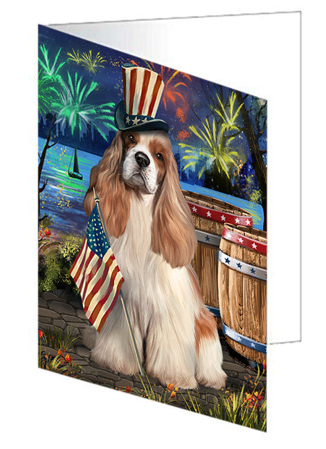 4th of July Independence Day Fireworks Cocker Spaniel Dog at the Lake Handmade Artwork Assorted Pets Greeting Cards and Note Cards with Envelopes for All Occasions and Holiday Seasons GCD57428
