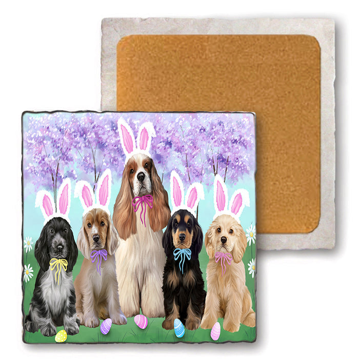 Easter Holiday Cocker Spaniel Dog Set of 4 Natural Stone Marble Tile Coasters MCST51893