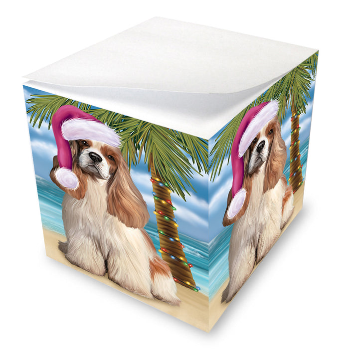 Summertime Happy Holidays Christmas Cocker Spaniel Dog on Tropical Island Beach Note Cube NOC56069