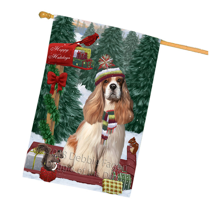 Merry Christmas Woodland Sled Cocker Spaniel Dog House Flag FLG55339