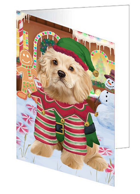 Christmas Gingerbread House Candyfest Cocker Spaniel Dog Handmade Artwork Assorted Pets Greeting Cards and Note Cards with Envelopes for All Occasions and Holiday Seasons GCD73457