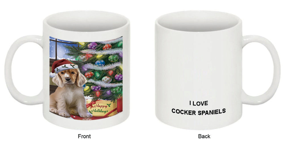 Christmas Happy Holidays Cocker Spaniel Dog with Tree and Presents Coffee Mug MUG48850