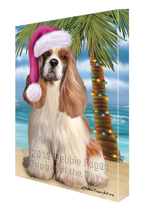 Summertime Happy Holidays Christmas Cocker Spaniel Dog on Tropical Island Beach Canvas Print Wall Art Décor CVS108809