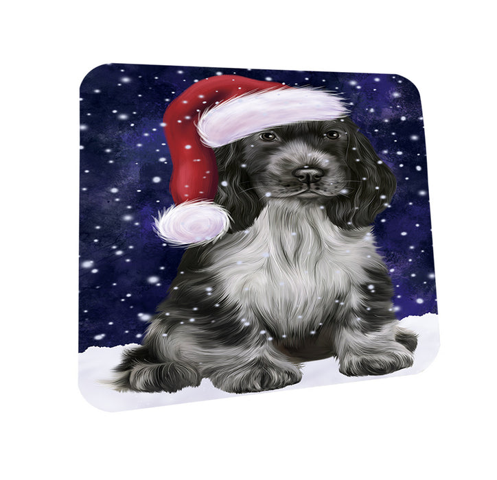 Let it Snow Christmas Holiday Cocker Spaniel Dog Wearing Santa Hat Mug and Coaster Set MUC54283