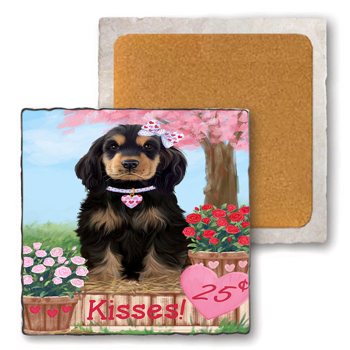 Rosie 25 Cent Kisses Cocker Spaniel Dog Set of 4 Natural Stone Marble Tile Coasters MCST50849