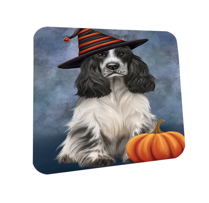 Happy Halloween Cocker Spaniel Dog Wearing Witch Hat with Pumpkin Coasters Set of 4 CST54718