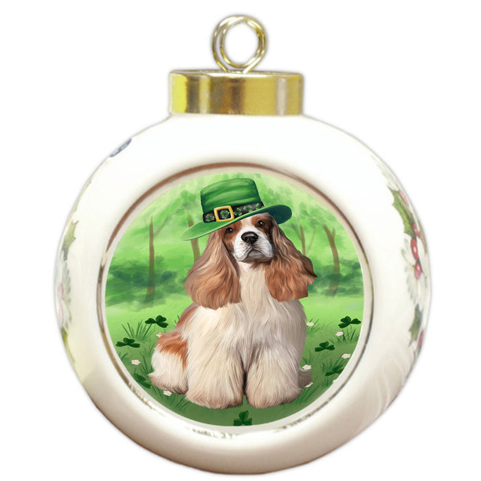 St. Patricks Day Irish Portrait Cocker Spaniel Dog Round Ball Christmas Ornament RBPOR58124