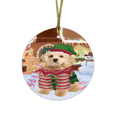 Christmas Gingerbread House Candyfest Cocker Spaniel Dog Round Flat Christmas Ornament RFPOR56670