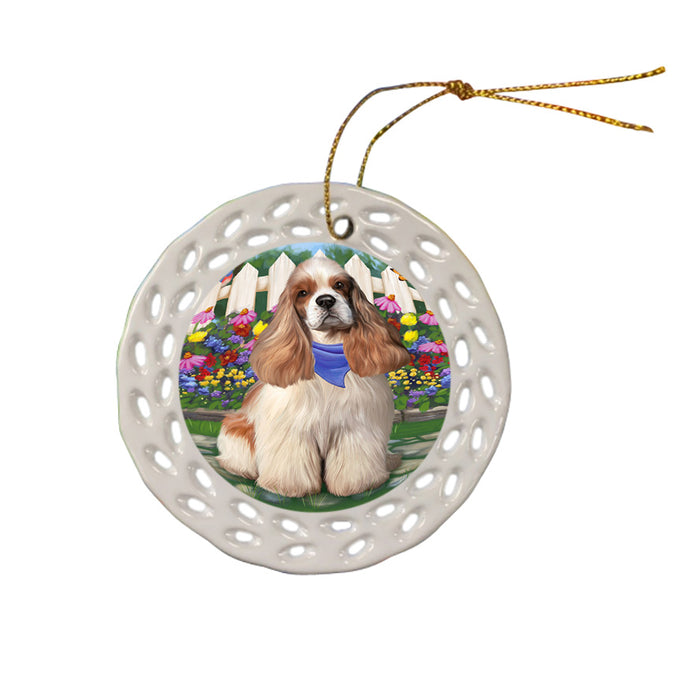 Spring Floral Cocker Spaniel Dog Ceramic Doily Ornament DPOR52250