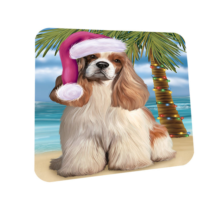 Summertime Happy Holidays Christmas Cocker Spaniel Dog on Tropical Island Beach Coasters Set of 4 CST54381