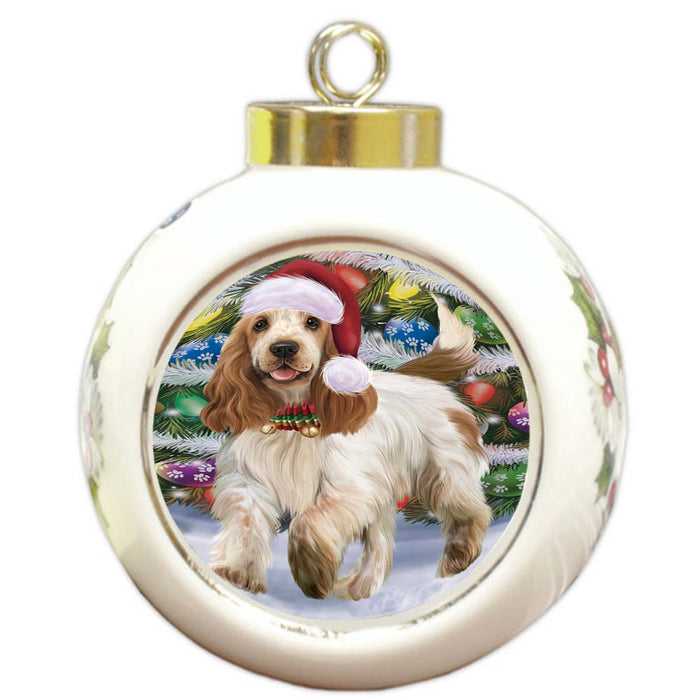Trotting in the Snow Cocker Spaniel Dog Round Ball Christmas Ornament RBPOR55788