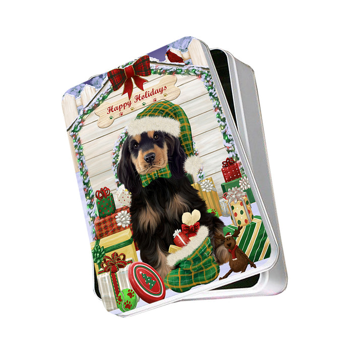 Happy Holidays Christmas Cocker Spaniel Dog With Presents Photo Storage Tin PITN52650
