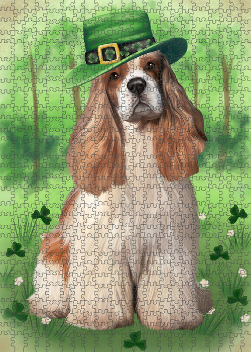 St. Patricks Day Irish Portrait Cocker Spaniel Dog Portrait Jigsaw Puzzle for Adults Animal Interlocking Puzzle Game Unique Gift for Dog Lover's with Metal Tin Box PZL040