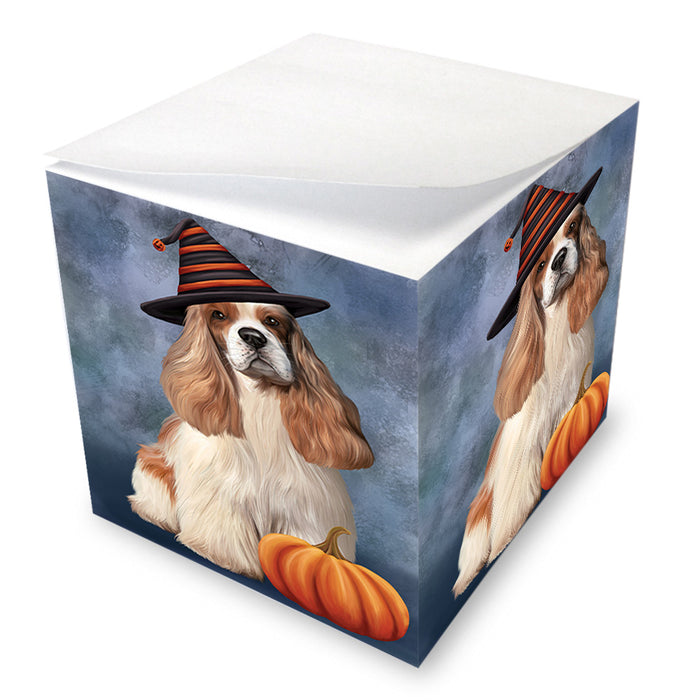 Happy Halloween Cocker Spaniel Dog Wearing Witch Hat with Pumpkin Note Cube NOC56370