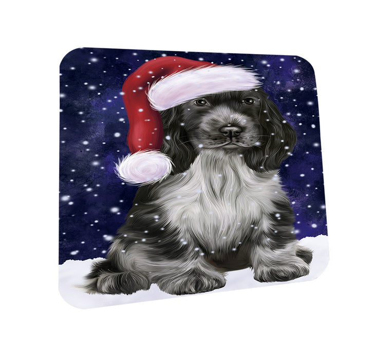 Let it Snow Christmas Holiday Cocker Spaniel Dog Wearing Santa Hat Coasters Set of 4 CST54249