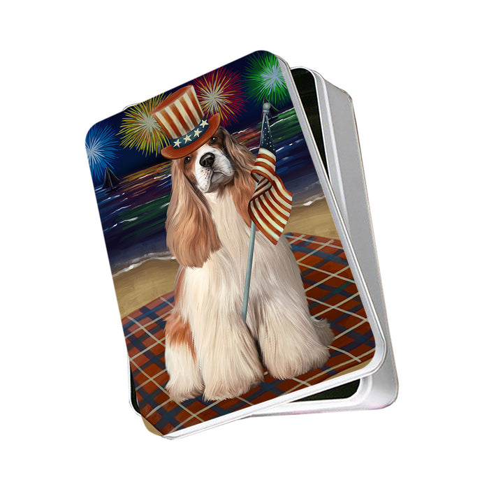4th of July Independence Day Firework Cocker Spaniel Dog Photo Storage Tin PITN52085
