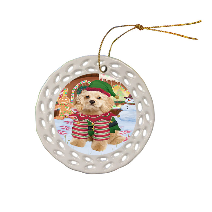 Christmas Gingerbread House Candyfest Cocker Spaniel Dog Ceramic Doily Ornament DPOR56670