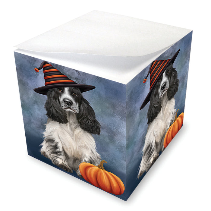 Happy Halloween Cocker Spaniel Dog Wearing Witch Hat with Pumpkin Note Cube NOC56406