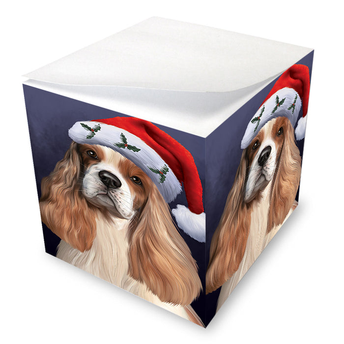 Christmas Holidays Cocker Spaniel Dog Wearing Santa Hat Portrait Head Note Cube NOC55141