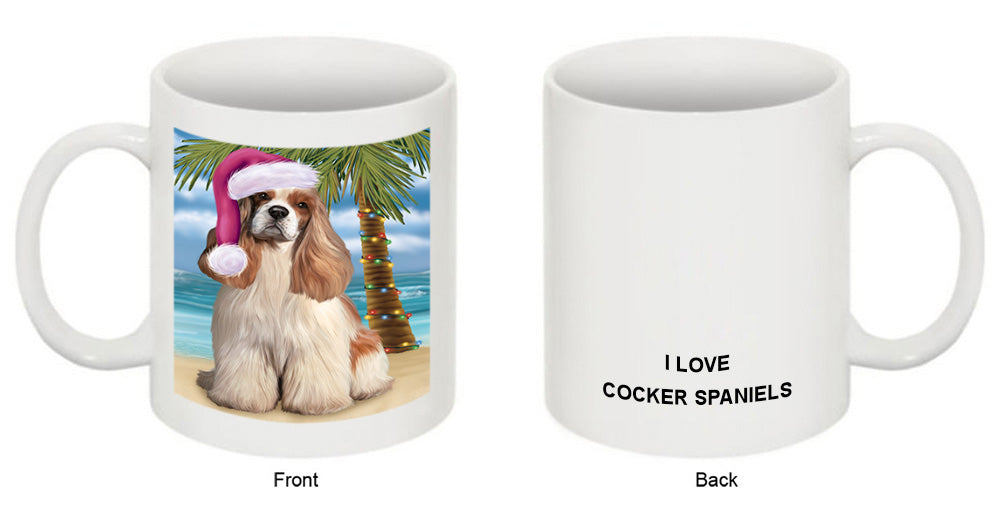Summertime Happy Holidays Christmas Cocker Spaniel Dog on Tropical Island Beach Coffee Mug MUG49821