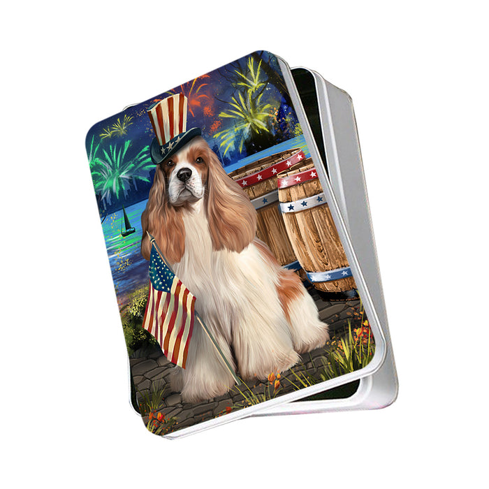 4th of July Independence Day Fireworks Cocker Spaniel Dog at the Lake Photo Storage Tin PITN51133