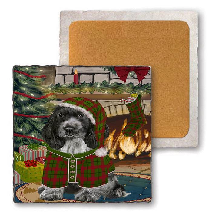 The Stocking was Hung Cocker Spaniel Dog Set of 4 Natural Stone Marble Tile Coasters MCST50285
