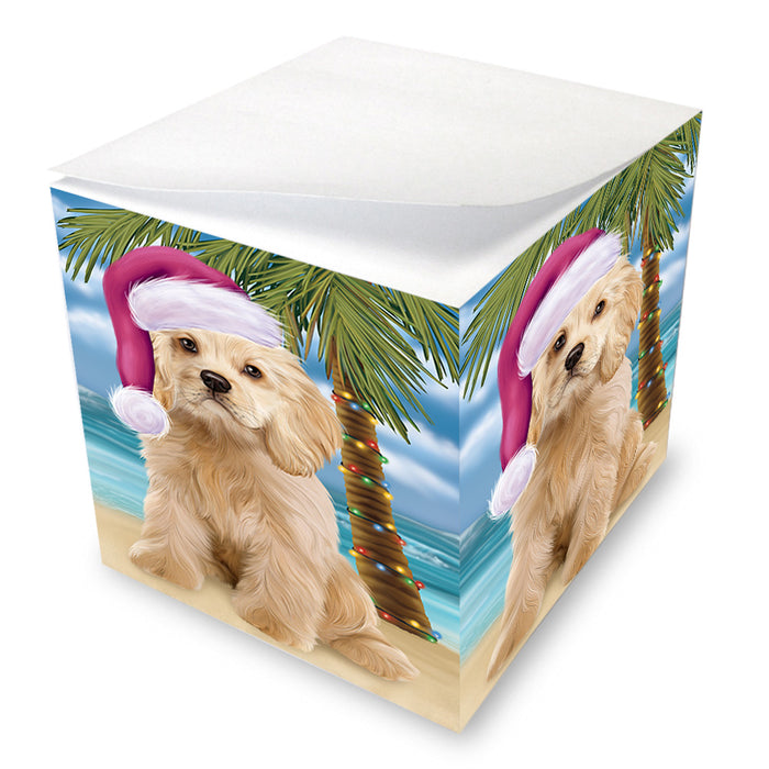 Summertime Happy Holidays Christmas Cocker Spaniel Dog on Tropical Island Beach Note Cube NOC56070
