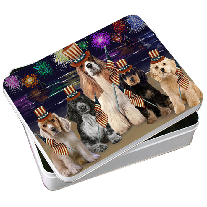 4th of July Independence Day Firework Cocker Spaniels Dog Photo Storage Tin PITN52086
