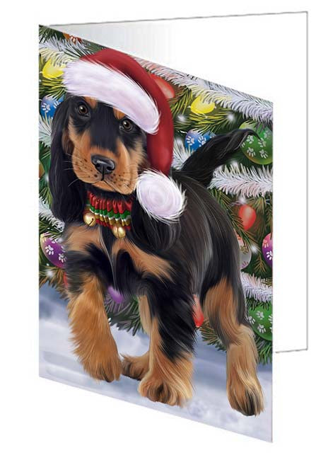 Trotting in the Snow Cocker Spaniel Dog Handmade Artwork Assorted Pets Greeting Cards and Note Cards with Envelopes for All Occasions and Holiday Seasons GCD70814