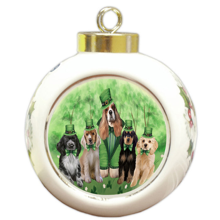 St. Patricks Day Irish Portrait Cocker Spaniel Dogs Round Ball Christmas Ornament RBPOR58125