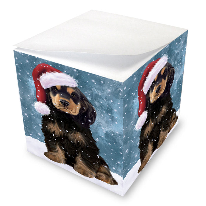Let it Snow Christmas Holiday Cocker Spaniel Dog Wearing Santa Hat Note Cube NOC55938