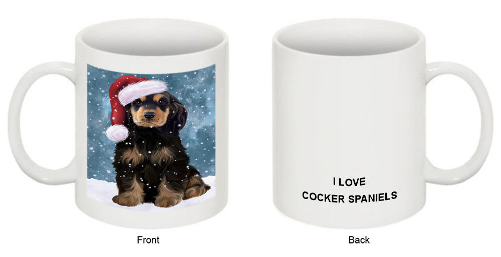 Let it Snow Christmas Holiday Cocker Spaniel Dog Wearing Santa Hat Coffee Mug MUG49690