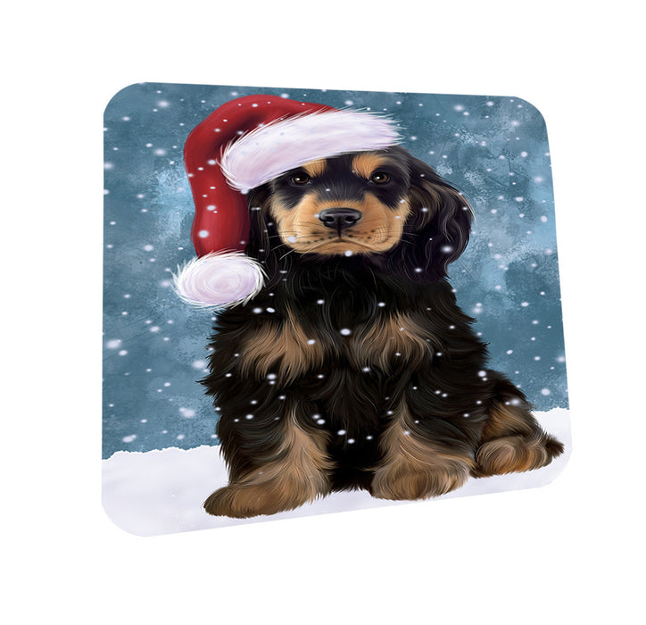 Let it Snow Christmas Holiday Cocker Spaniel Dog Wearing Santa Hat Coasters Set of 4 CST54250