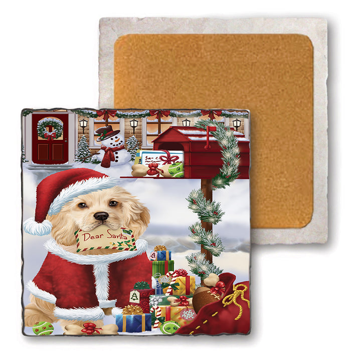 Cocker Spaniel Dog Dear Santa Letter Christmas Holiday Mailbox Set of 4 Natural Stone Marble Tile Coasters MCST48534