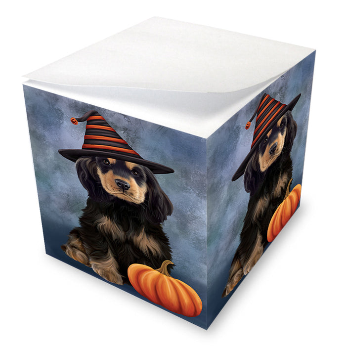 Happy Halloween Cocker Spaniel Dog Wearing Witch Hat with Pumpkin Note Cube NOC56371