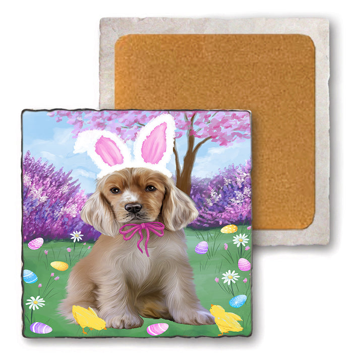 Easter Holiday Cocker Spaniels Dog Set of 4 Natural Stone Marble Tile Coasters MCST51894