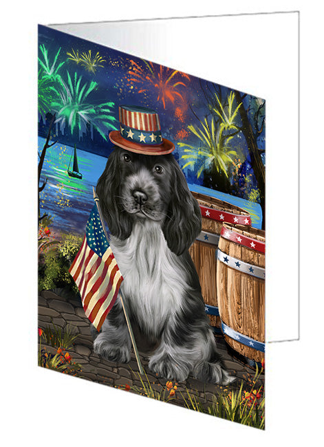 4th of July Independence Day Fireworks Cocker Spaniel Dog at the Lake Handmade Artwork Assorted Pets Greeting Cards and Note Cards with Envelopes for All Occasions and Holiday Seasons GCD57431