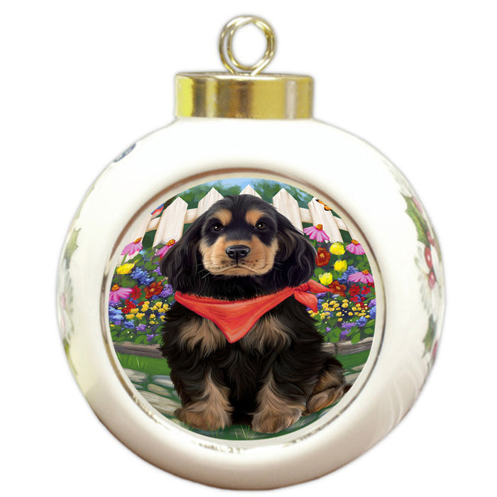 Spring Floral Cocker Spaniel Dog Round Ball Christmas Ornament RBPOR52251