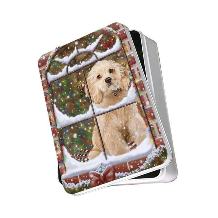 Please Come Home For Christmas Cocker Spaniel Dog Sitting In Window Photo Storage Tin PITN57540