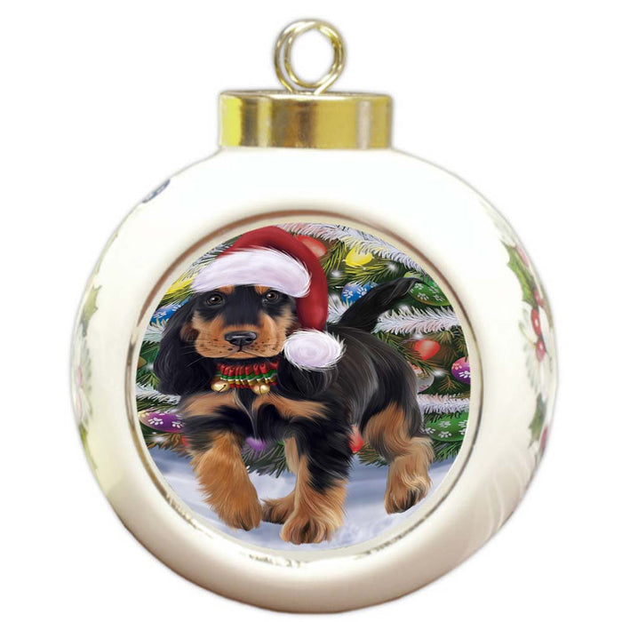 Trotting in the Snow Cocker Spaniel Dog Round Ball Christmas Ornament RBPOR55789