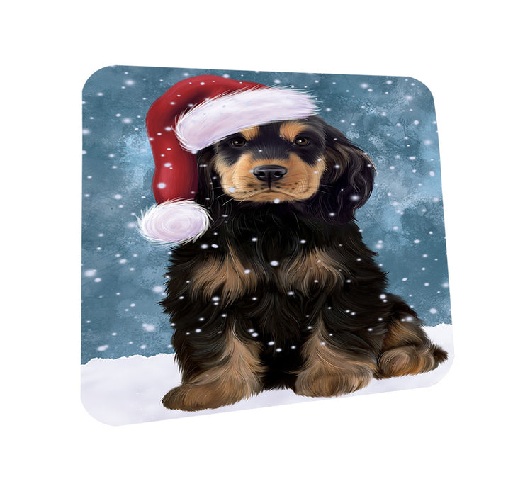 Let it Snow Christmas Holiday Cocker Spaniel Dog Wearing Santa Hat Mug and Coaster Set MUC54284