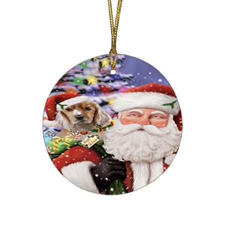 Santa Carrying Cocker Spaniel Dog and Christmas Presents Round Flat Christmas Ornament RFPOR53674
