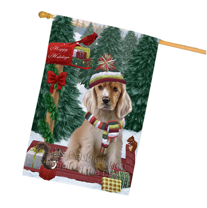 Merry Christmas Woodland Sled Cocker Spaniel Dog House Flag FLG55340