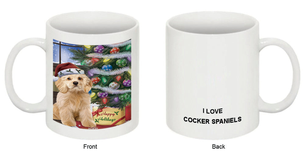 Christmas Happy Holidays Cocker Spaniel Dog with Tree and Presents Coffee Mug MUG48851