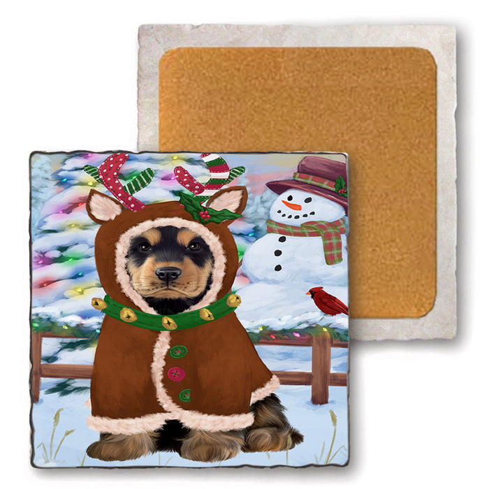 Christmas Gingerbread House Candyfest Cocker Spaniel Dog Set of 4 Natural Stone Marble Tile Coasters MCST51315
