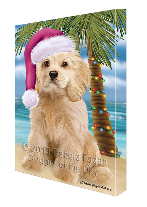Summertime Happy Holidays Christmas Cocker Spaniel Dog on Tropical Island Beach Canvas Print Wall Art Décor CVS108818