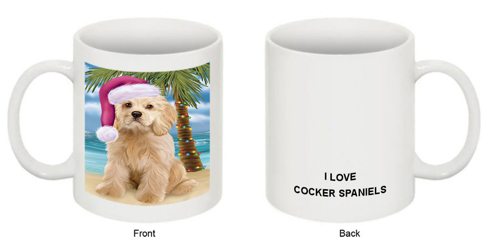 Summertime Happy Holidays Christmas Cocker Spaniel Dog on Tropical Island Beach Coffee Mug MUG49822